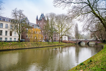 Fototapeta na wymiar Utrecht, Netherlands - January 07, 2020. Water canal in winter