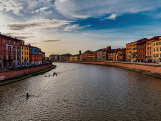 Fototapeta premium Pisan lungarnos, adorned with wonderful buildings and bridges are the most picturesque and famous places in Pisa, and among the most romantic for sure.Pisa Tuscany Italy