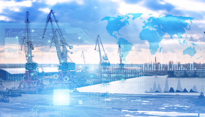 concept, cargo port and crane management using artificial intelligence, distribution of products...