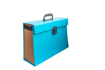 blue carton briefcase isolated on white, paper holder for documents