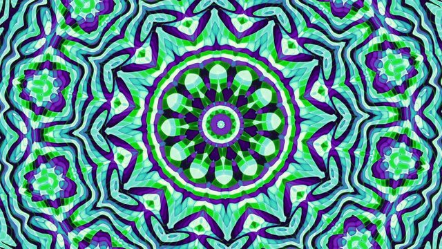 Transforming ornamental green mosaic art circle in retro style. Seamless loop footage.