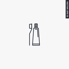 Toothbrush and toothpaste, linear style sign for mobile concept and web design