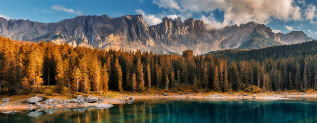 Awesome alpine highlands with dramatic sky. Scenic image of fairy-tale Landscape in Dolomites alps....