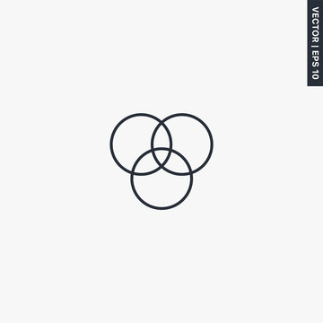 Three interconnected circles, linear style sign for mobile concept and web design