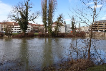 Fototapeta na wymiar La rivière l'Allan dans la ville de Montbéliard - ville de Montbéliard - Département du Doubs - Région Franche Comté - France