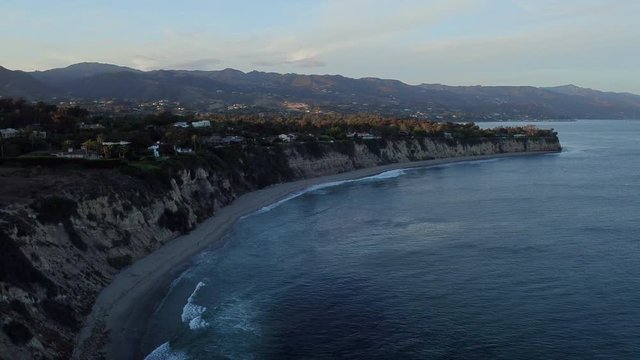 Pan left aerial, Point Dume coastline in Malibu