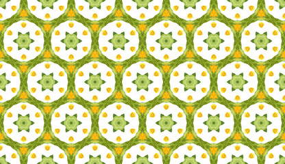 African seamless pattern with geometric ornament. Orange and green shapes in moorish style. Traditional Islam illustration. Oriental arabic drawing  for site backgrounds, wrapping paper