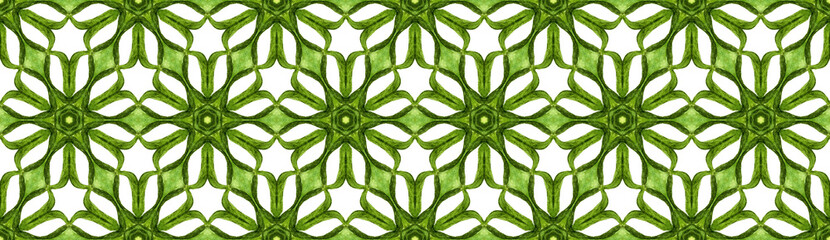 Lattice graphic design. Openwork green grid. Seamless watercolor pattern