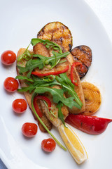 Ratatouille, Vegetable stew made of zucchini, eggplants, peppers, onions, garlic and tomatoes with aromatic herbs. Vertical food photo