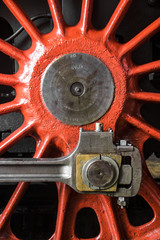 detail of the wheel of a historic steam locomotive