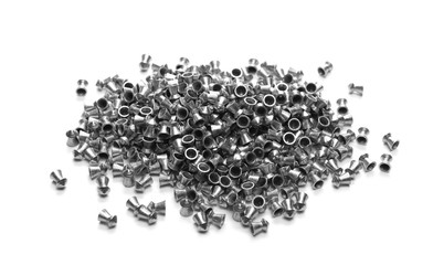 Pile lead pellets for air rifle isolated on white