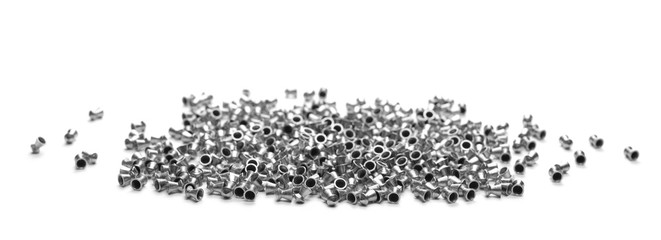 Pile lead pellets for air rifle isolated on white