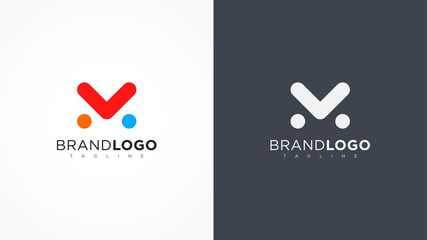 Abstract Letter M Logo Rounded Line with Dots. Flat Vector Logo Design Template Element.