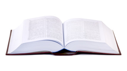 Opened thick book isolated on a white background
