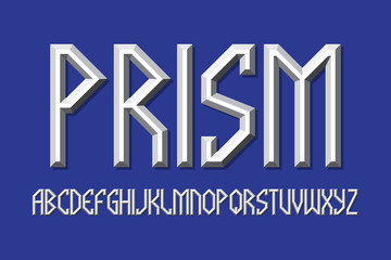 Volumetric prismatic alphabet of metallic letters. 3d display font. Isolated english alphabet.