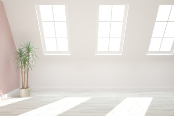 Empty room in white color. Scandinavian interior design. 3D illustration