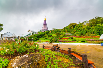 The Twin Royal Stupas dedicated to His Majesty The King and Queen of Thailand in Doi Inthanon National Park near Chiang Mai Thailand. Phra Maha Dhatu Nabha Metaneedol and Nabhapol Bhumisiri