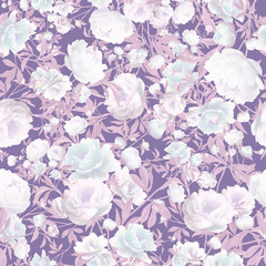 Soft purple floral pattern, peony flowers, textile design
