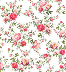 Seamless pink floral pattern on a white background