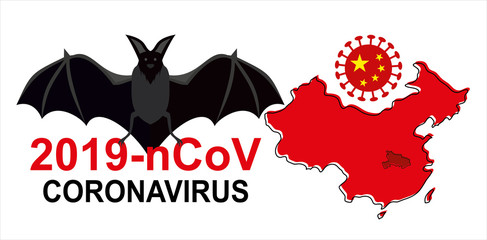 Naklejka premium Wuhan coronavirus 2019-nCoV concept. Dangerous chinese nCoV coronavirus. Bat vector Disease carrier coronavirus outbreak or 2019-ncov with coronavirus cell