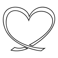 Ribbon heart icon outline black color vector illustration flat style image