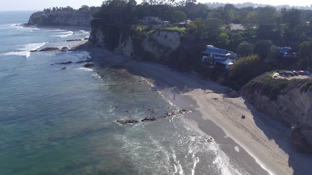 Wide aerial, Point Dume cliffs in California