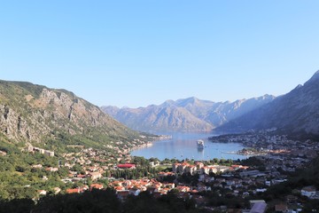 Beautiful ocean and mountain views of the Bay of Kotor in Montenegro - 324923901