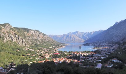 Beautiful ocean and mountain views of the Bay of Kotor in Montenegro - 324923974