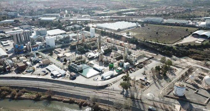 BARCELONA, SPAIN - MARCH 05, 2019: Aerial view of chemical process plant of INOVYN in Martorell manufacturing VCM and PVC