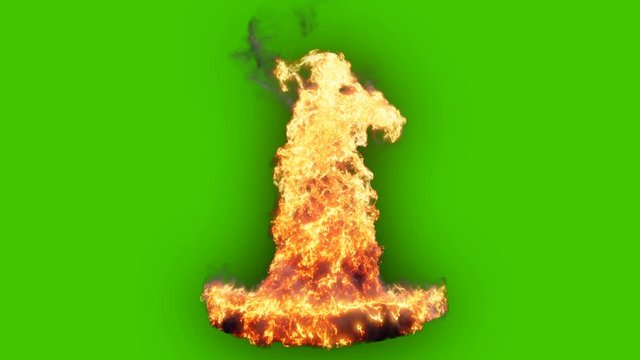 Fire twister grows and swirls along with the smoke in front of green screen.