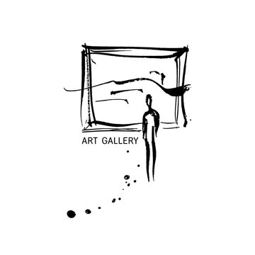 Gallery logo. Man is watching a picture