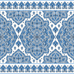 Blue and white luxury ornament seamless pattern. Traditional Turkish, Indian motifs. Great for fabric and textile, wallpaper, packaging or any desired idea.