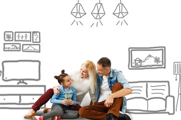 Digital composite of Digital composite image of happy family imagining new home