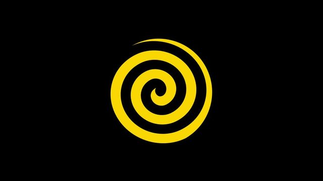 Spiral-shaped graphic object that rotates clockwise in the center, varying in size, on a background with a hypnotic, psychedelic and stroboscopic effect.