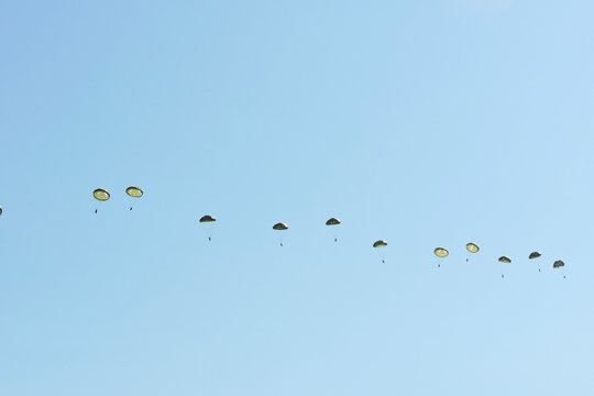 A paradrop of Czech and Polish paratroopers during Nato Days in Ostrava, the Czech Republic
