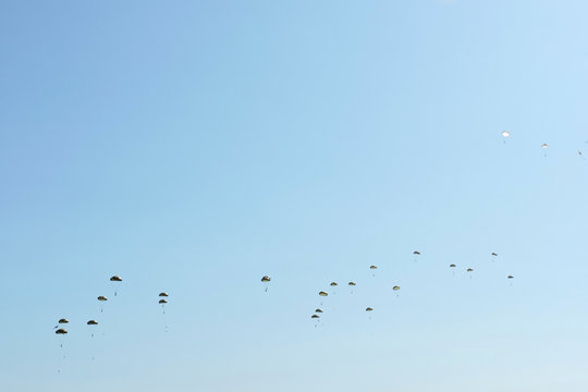 A paradrop of Czech and Polish paratroopers during Nato Days in Ostrava, the Czech Republic