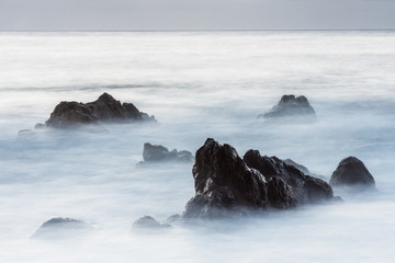Long exposure of sea and rock at coast of Madeira