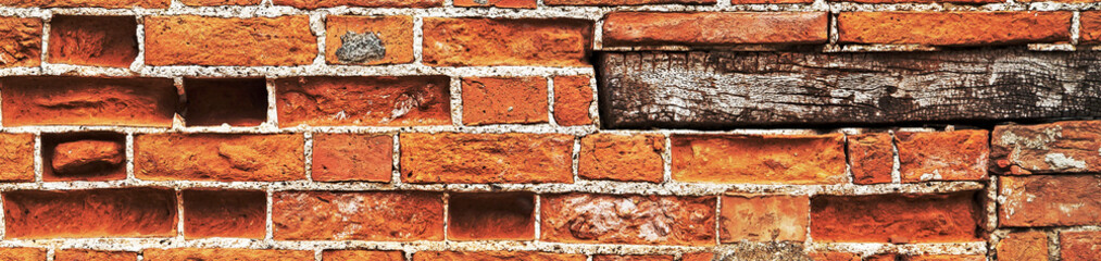 Long panorama of brick wall, as a background texture for design - in a panorama / header / banner.
