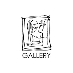 Logo picture with a girl. Ink illustration.