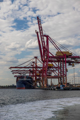 Fototapeta na wymiar cranes in port Yarra River Melbourne 