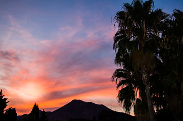 Sunset with intense red sky in Benalmadena, Malaga