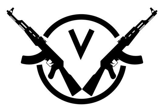 AK 47 Emblem. Vector Icon Of Two Kalashnikov Assault Rifles