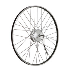 Bicycle wheel on white background