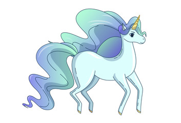 Unicorn with waving mane and tail. Vector illustration in cute cartoon style