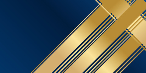 Modern geometric luxury card template for business or presentation with golden sloping lines on a dark blue background.