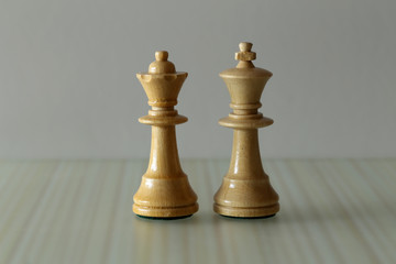 chess pieces on a blurry light background