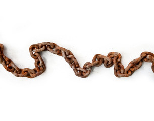 Large old rusty chain on white background