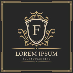 Luxury logo template, letter F logo design, vector illustration