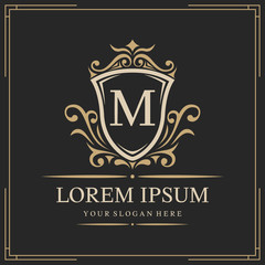 Luxury logo template, letter M logo design, vector illustration