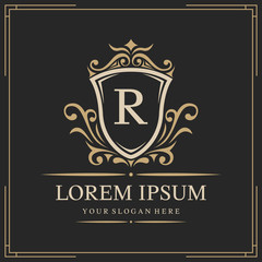 Luxury logo template, letter R logo design, vector illustration